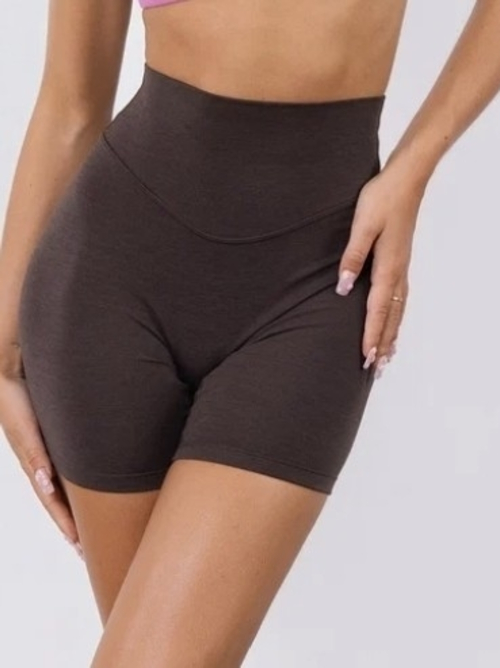 Vitality Daydream High-Waist 4" Seamless V-seam Chocolate Heather Shorts Sz S - Picture 3 of 8